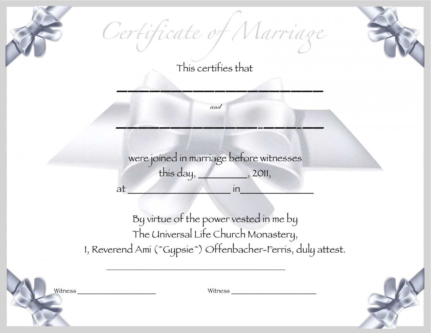 Editable Free Blank Marriage Certificate Template Intended For Blank Marriage Certificate Template