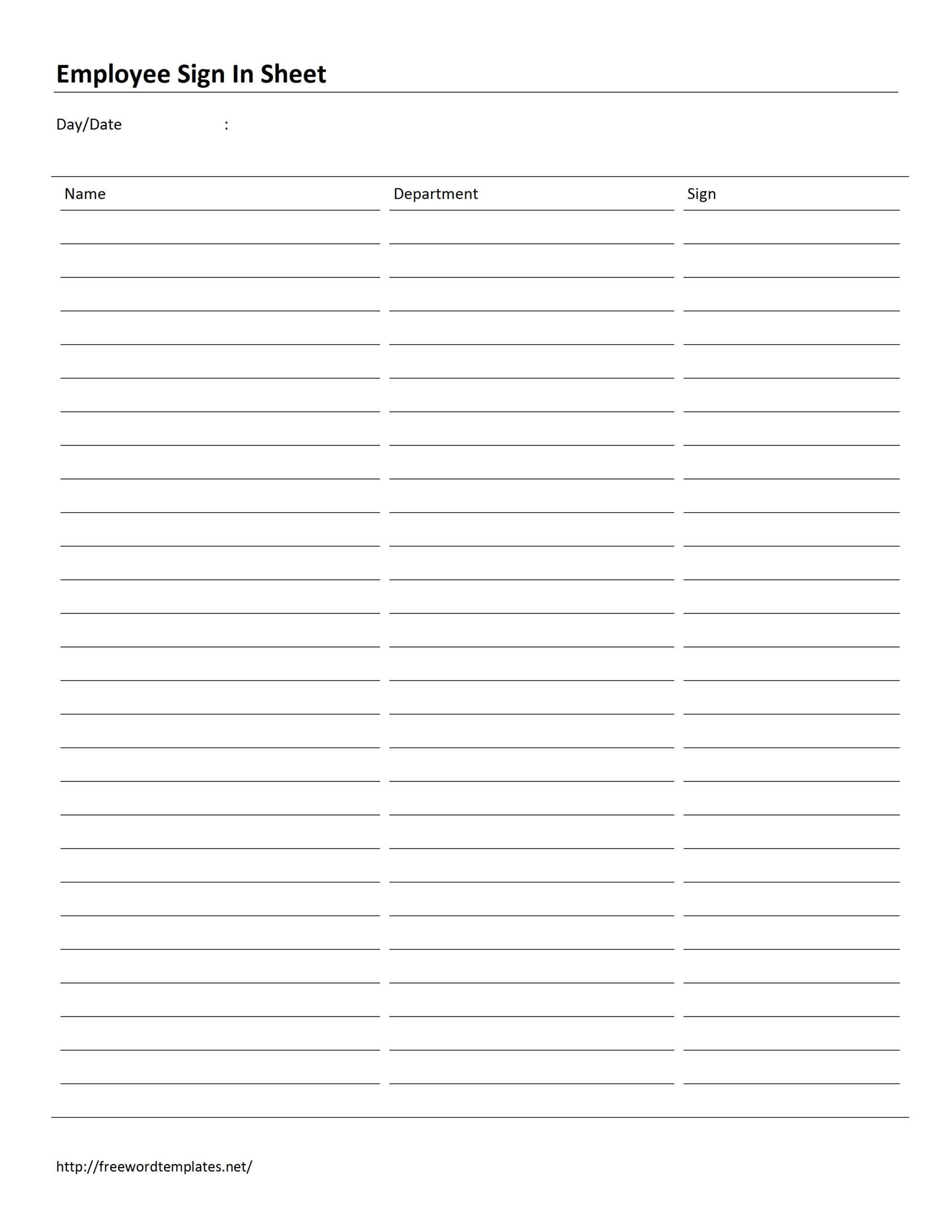 Employee Attendance Sign In Sheet Template With Regard To 3 Column Word Template