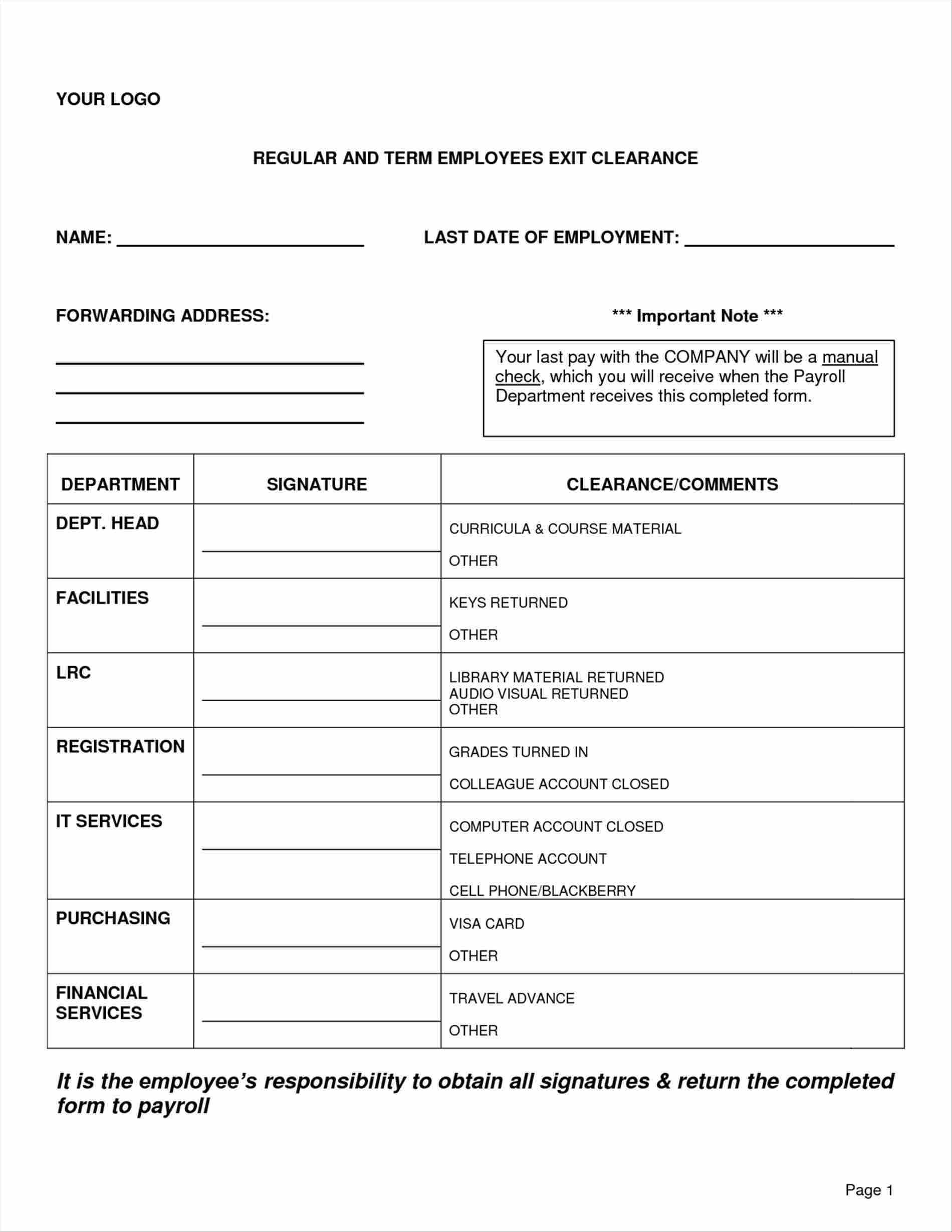 Employee Exit Form Template – Zohre.horizonconsulting.co With Test Exit Report Template