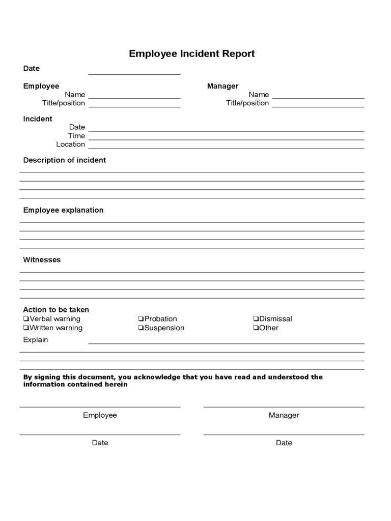Employee Incident Report – 4 Free Templates In Pdf, Word Intended For Incident Report Form Template Word