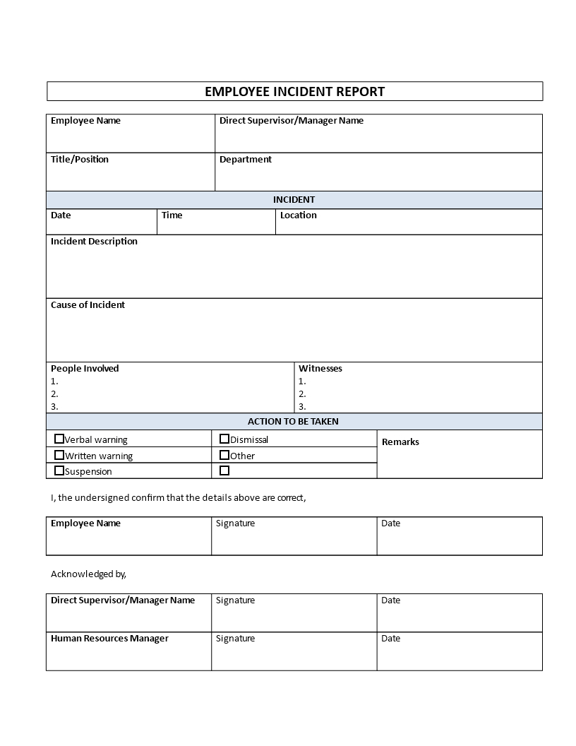 Employee Incident Report Template | Templates At In Employee Incident Report Templates