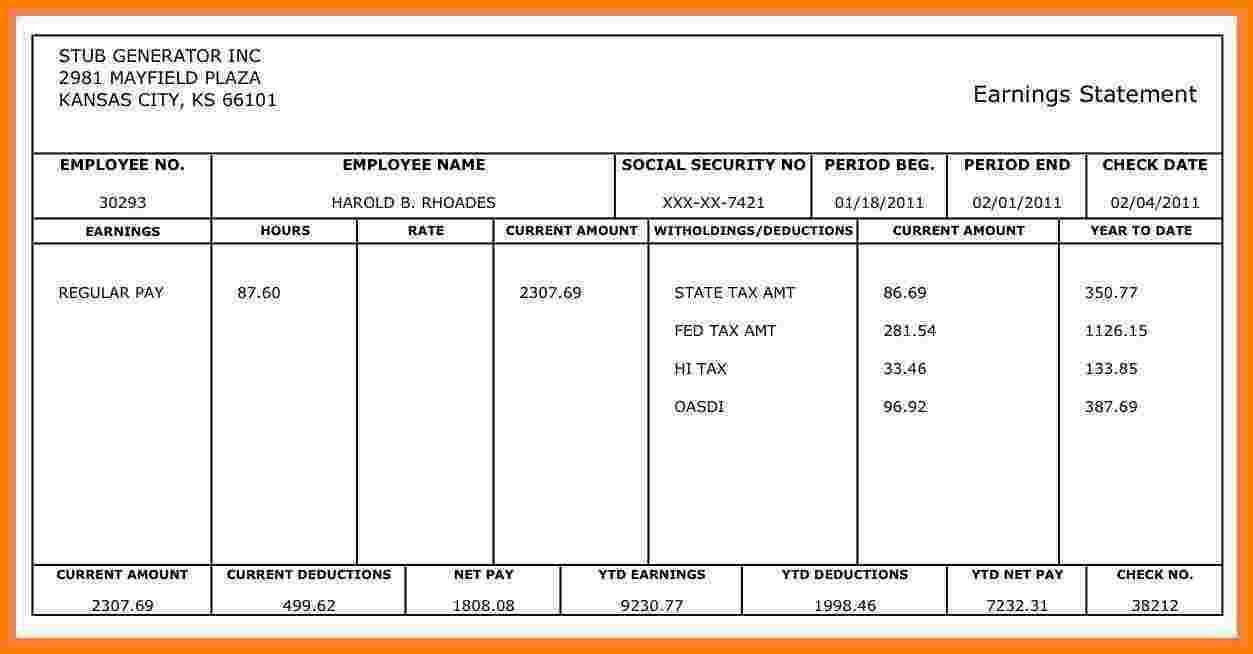 Employee Pay Stub Template Awesome Professional Employee Pay Pertaining To Pay Stub Template Word Document
