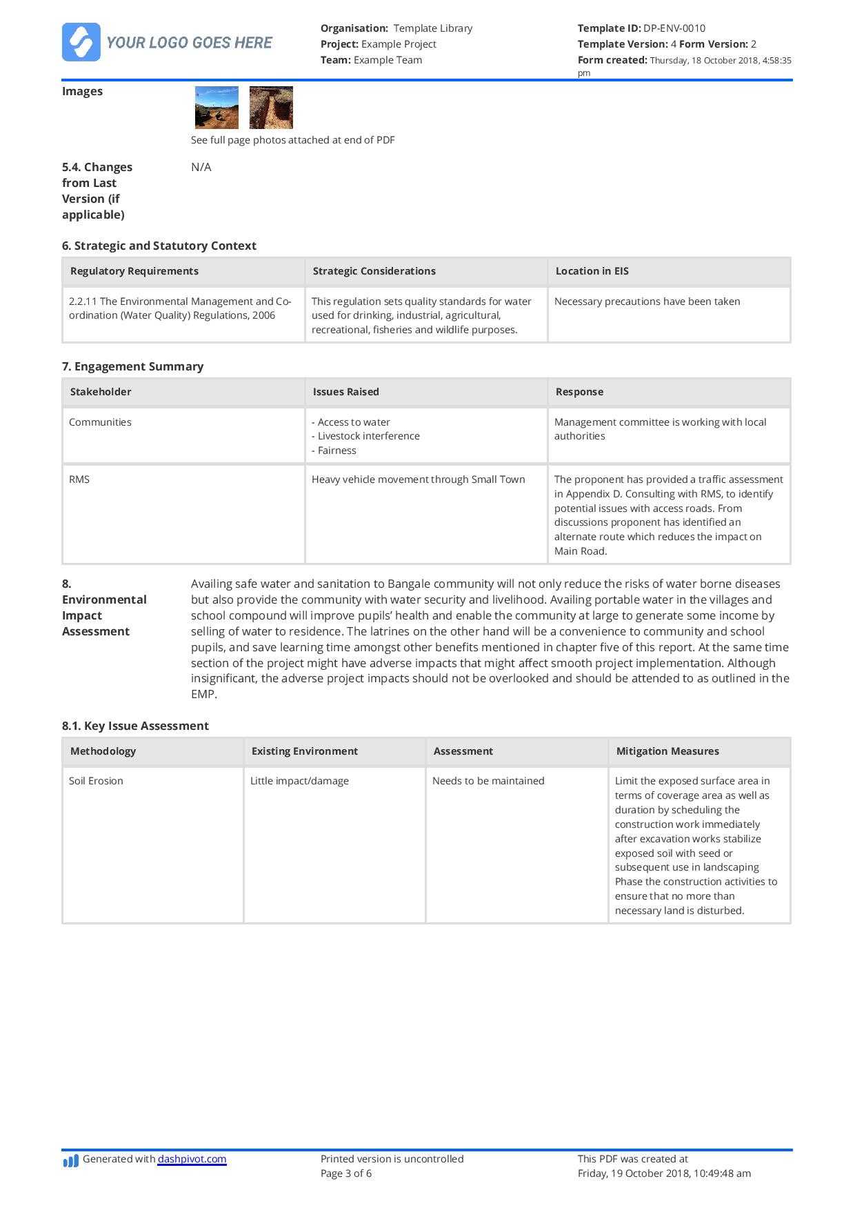 Environmental Impact Statement Example (Free And Customisable) Throughout Environmental Impact Report Template