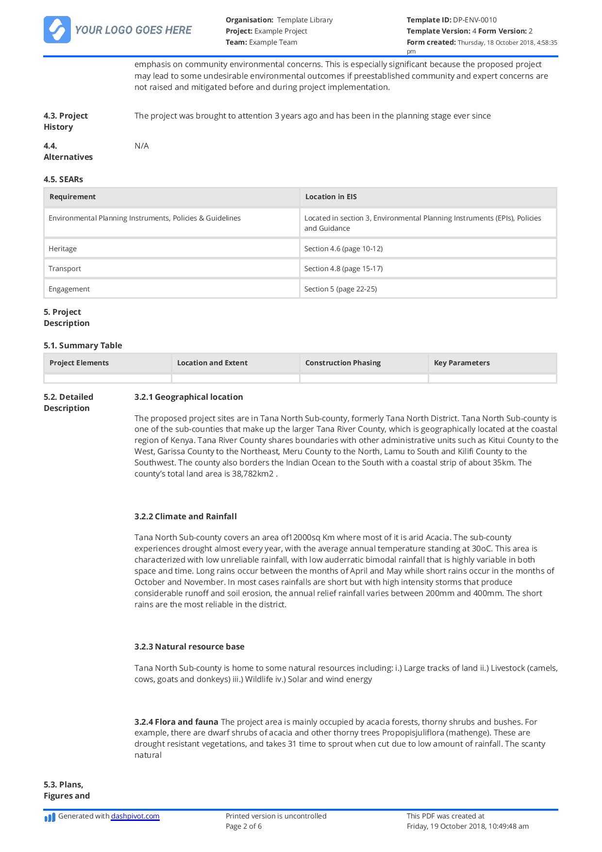 Environmental Impact Statement Example (Free And Customisable) Within Environmental Impact Report Template