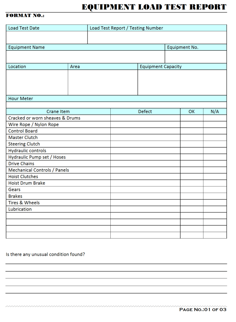 Equipment Load Test Report – throughout Test Template For Word ...