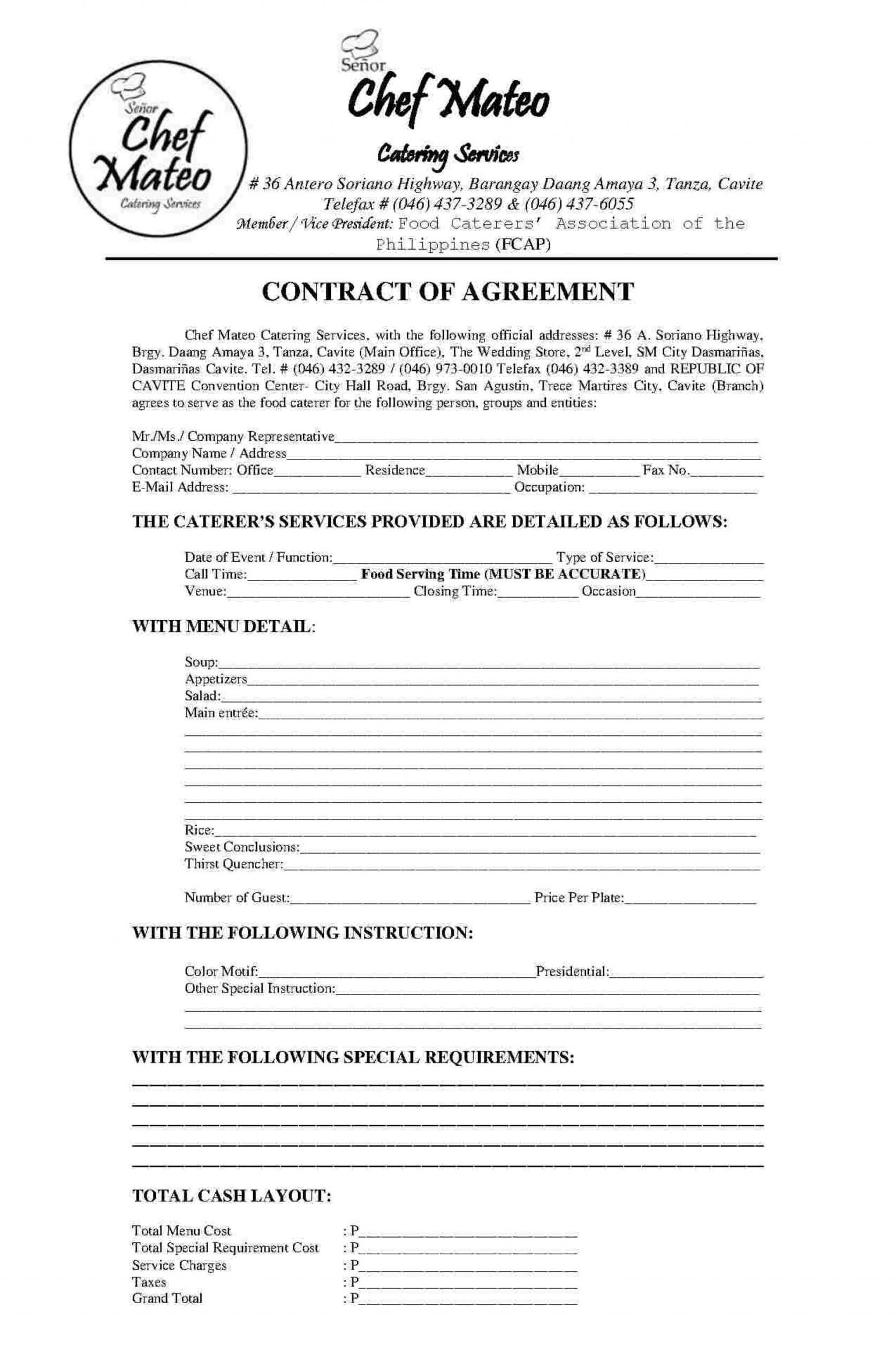 Excellent Catering Contract Template Free Ideas Uk Sample Throughout Catering Contract Template Word