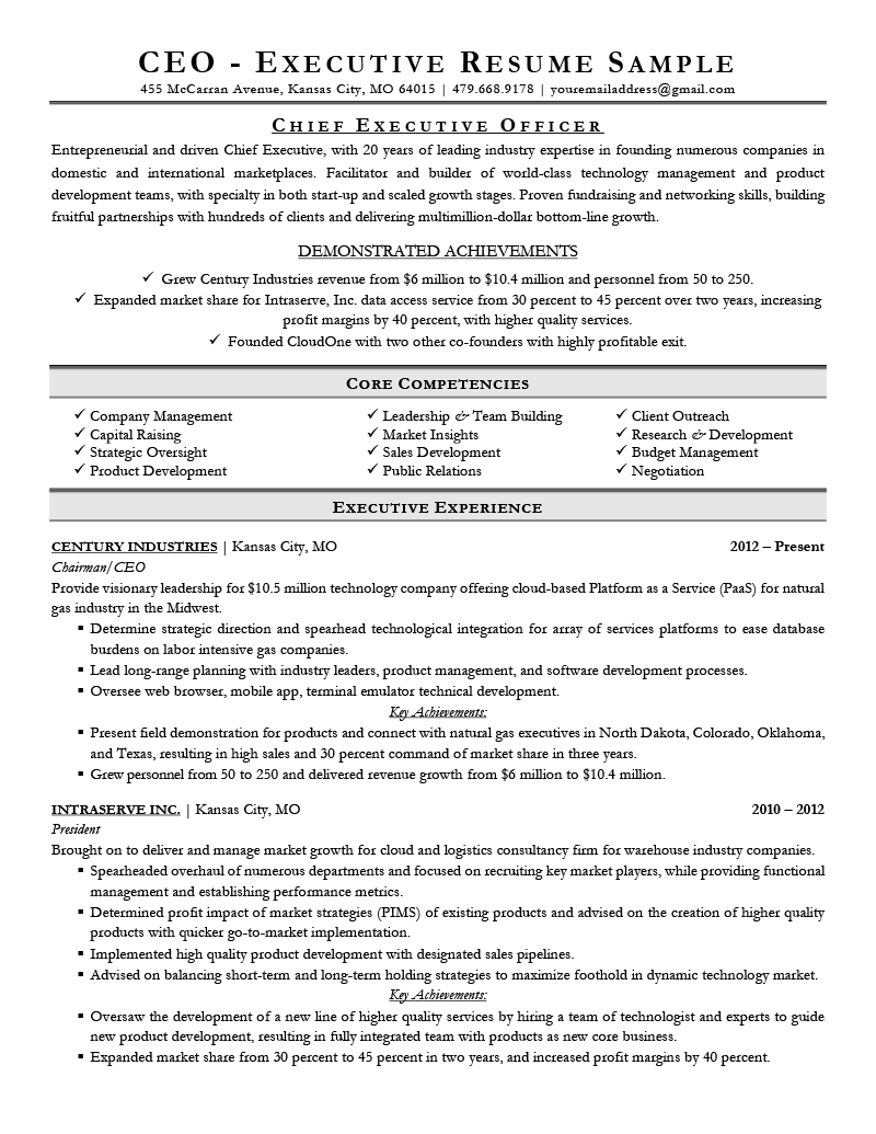 Executive Resume Examples & Writing Tips | Ceo, Cio, Cto Throughout Ceo Report To Board Of Directors Template