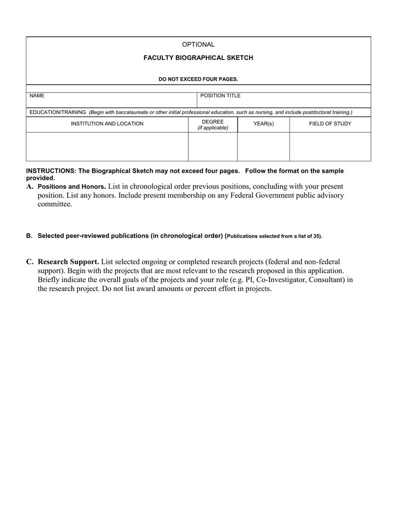Faculty Biographical Sketch Pertaining To Nih Biosketch Template Word