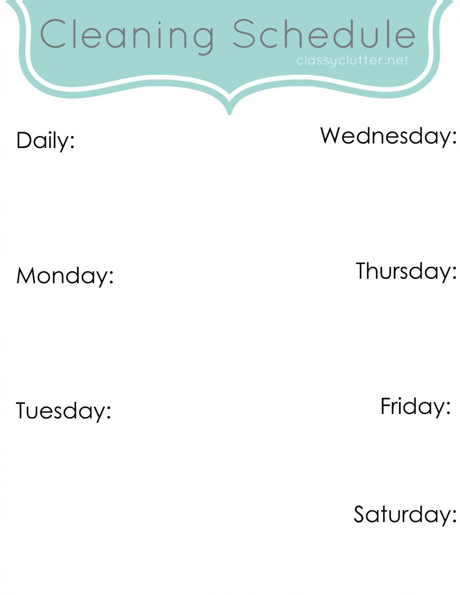 Fascinating Weekly Cleaning Schedule Template Ideas Example Inside Blank Cleaning Schedule Template