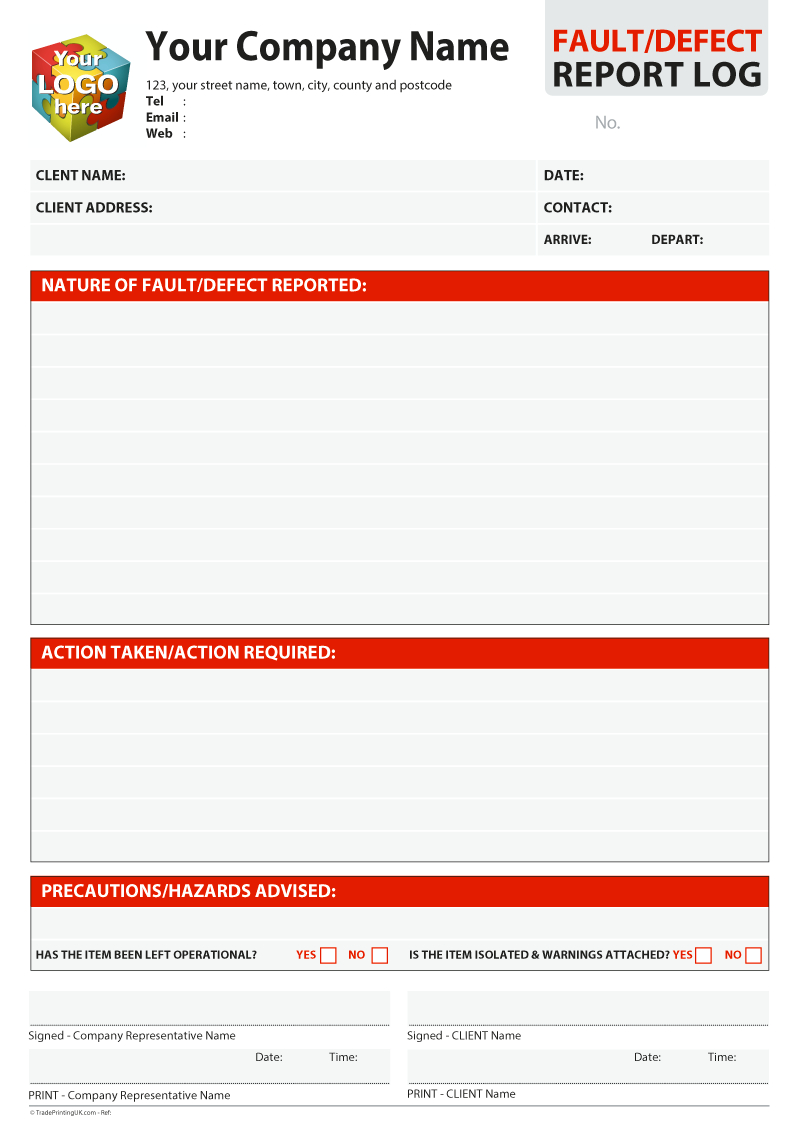 Fault Defect Report Log Template Artwork For Carbonless Ncr Intended For Ncr Report Template
