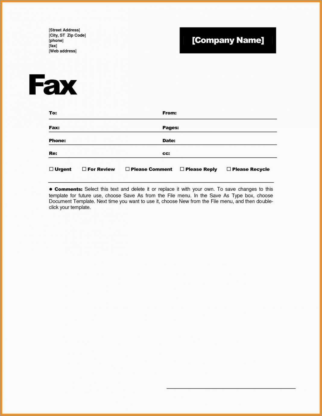 word fax cover page template free download