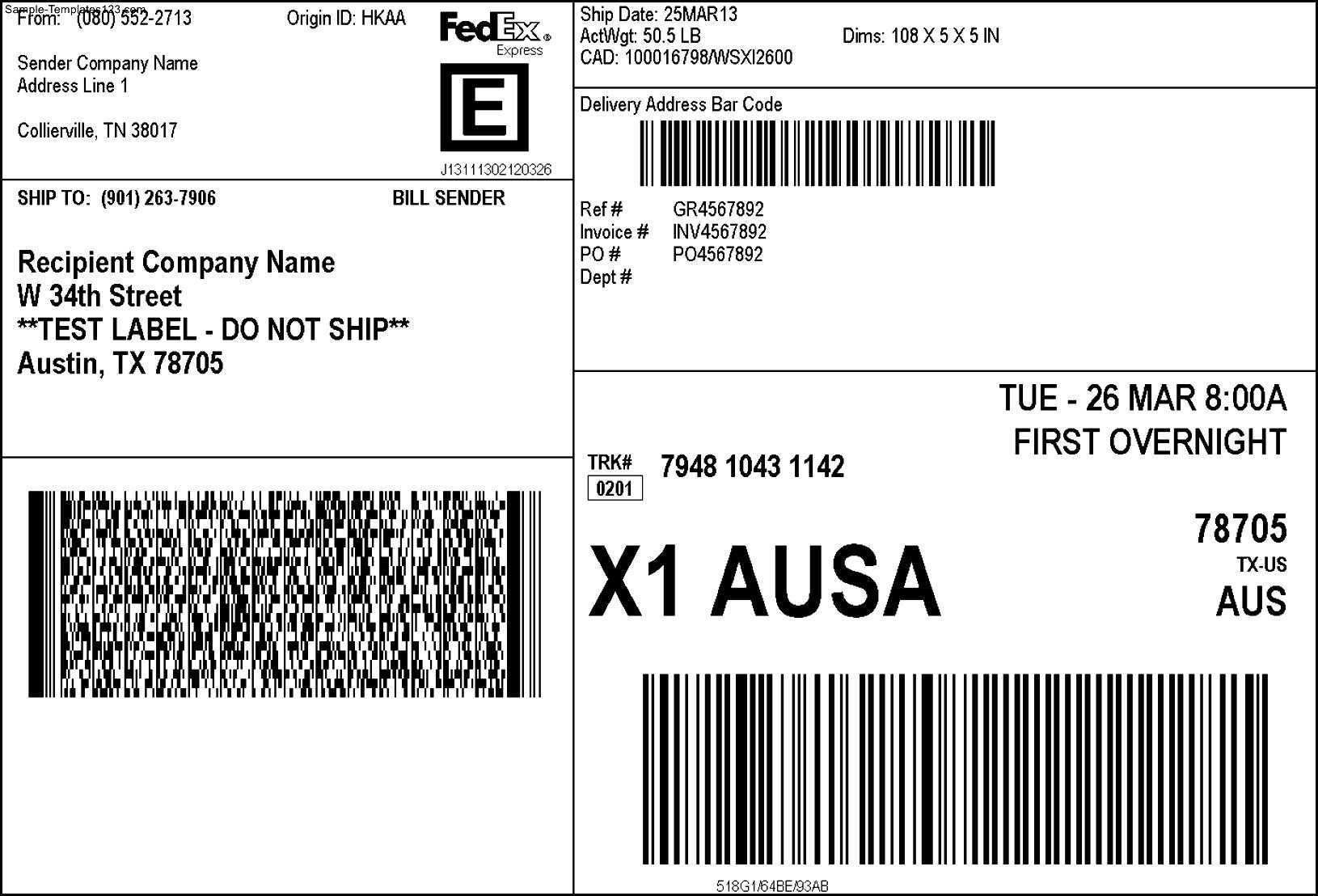 Fedex Shipping Label – Sample Templates – Sample Templates Within Fedex Label Template Word