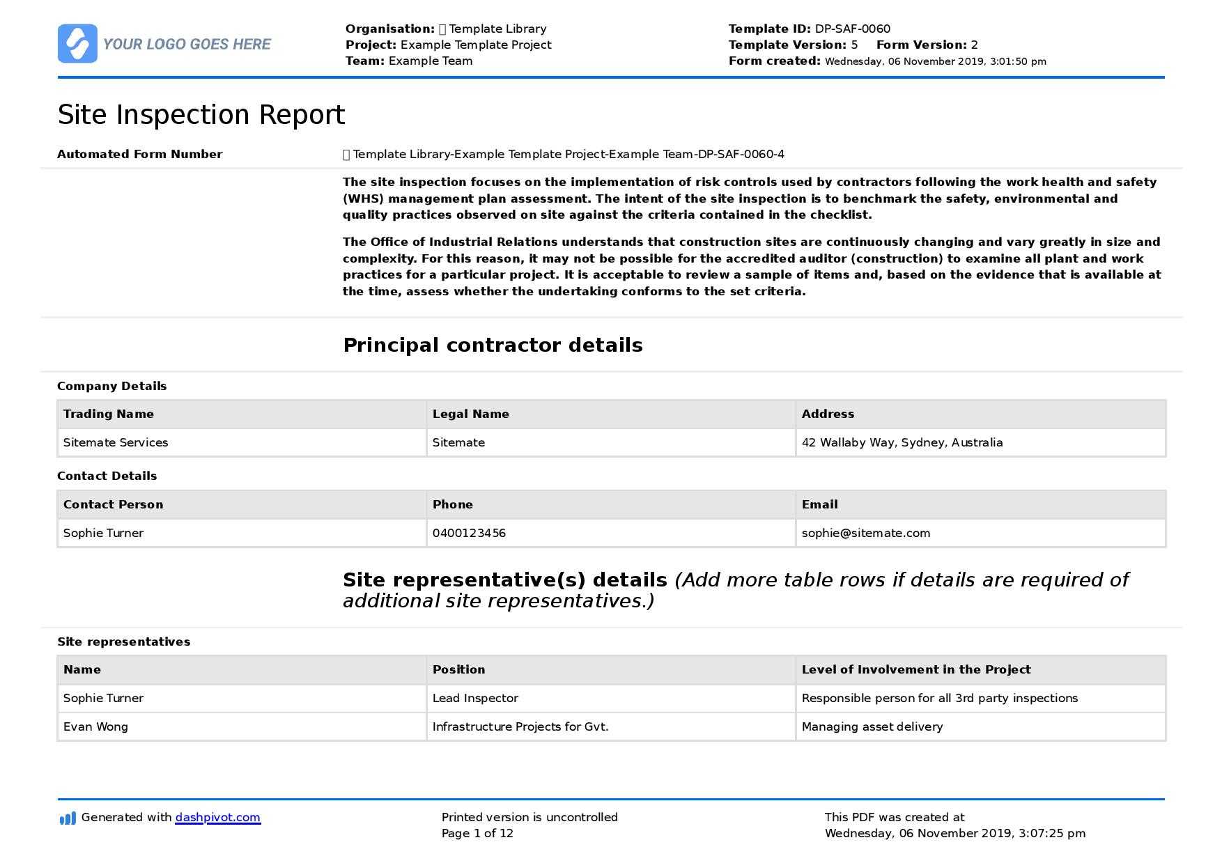 Field Inspection Report Template (Free To Use And Better For Inside Field Report Template