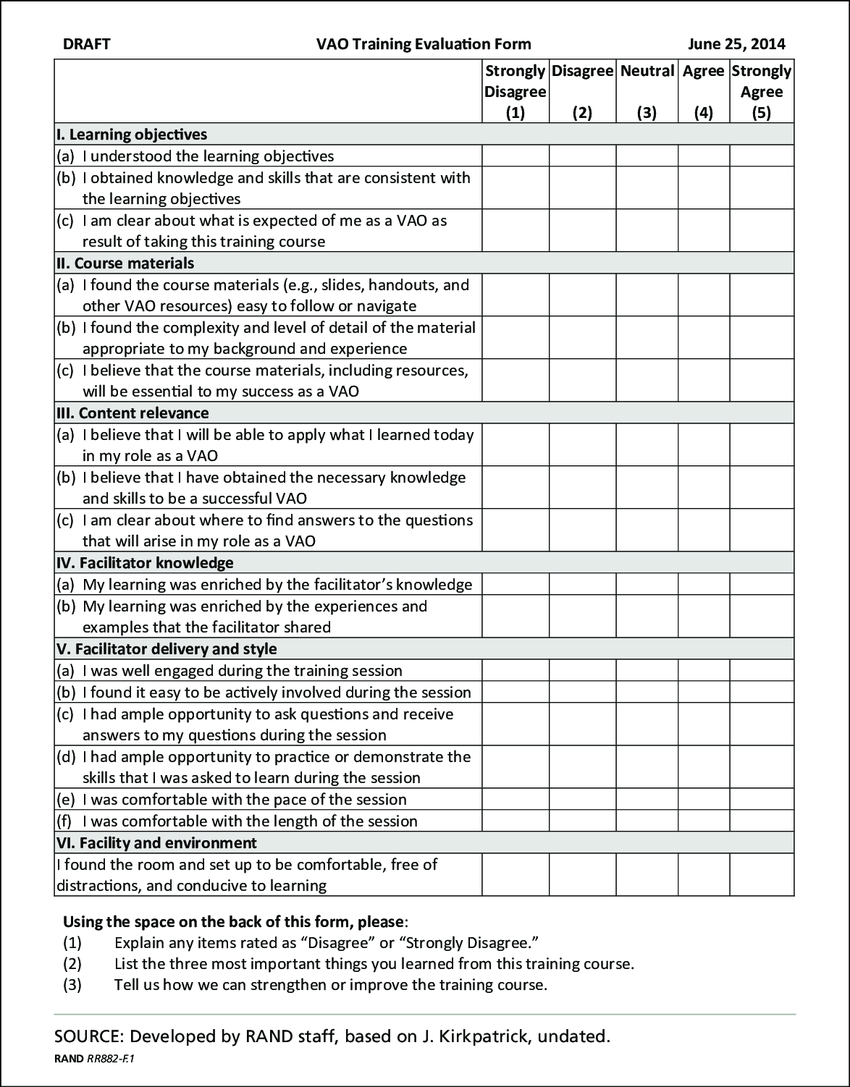 Figure F.1 Proposed Training Evaluation Form, Page 1 For Training Evaluation Report Template