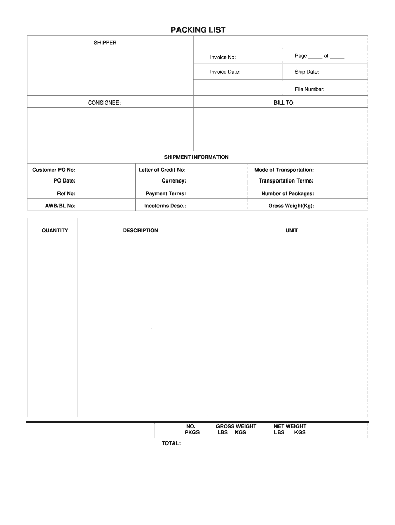 Fillable Packing List Pdf – Fill Online, Printable, Fillable With Regard To Blank Packing List Template