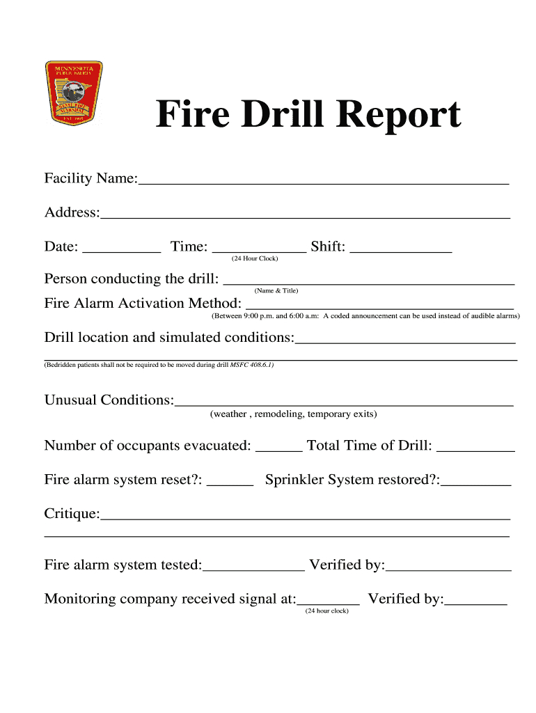 Fire Drill Report Template – Fill Online, Printable For Emergency Drill Report Template