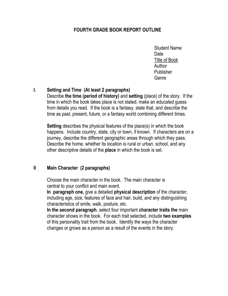 Fourth Grade Book Report Outline Intended For 4Th Grade Book Report Template