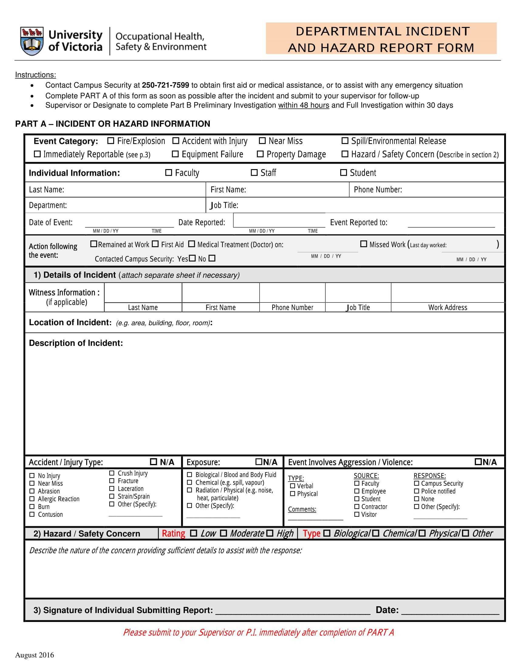 Free 13+ Hazard Report Forms In Ms Word | Pdf Inside Hazard Incident Report Form Template