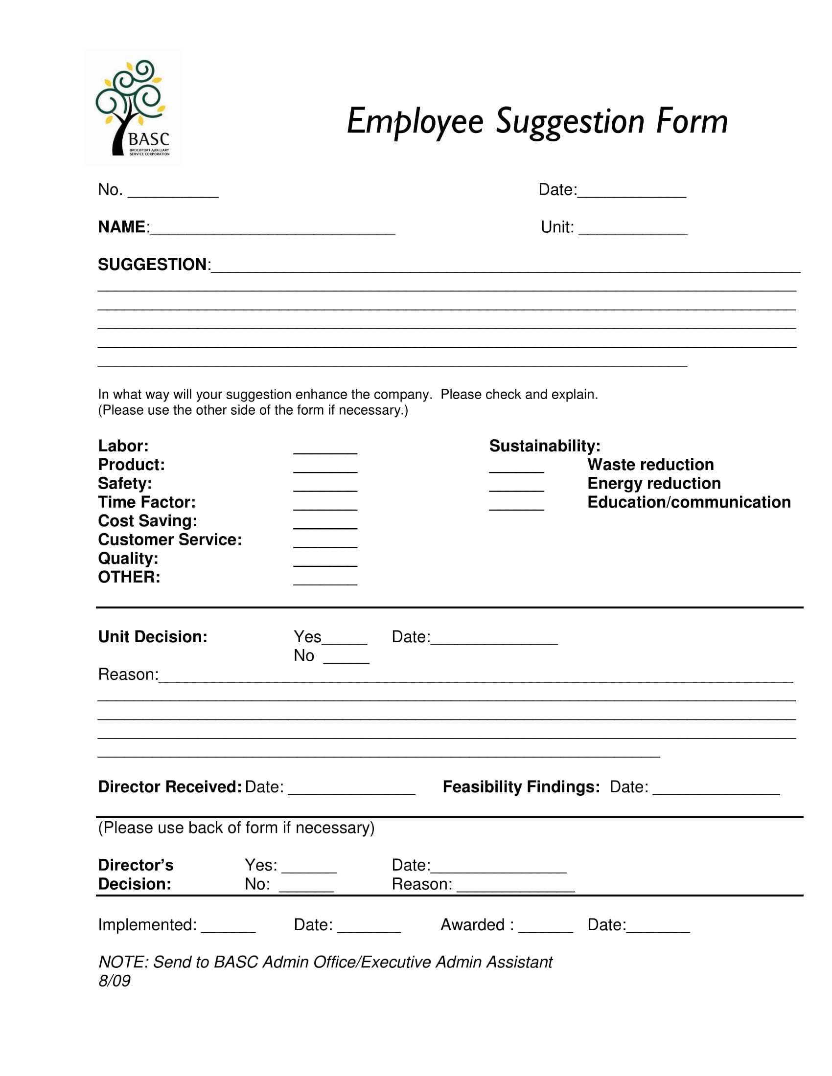 Free 14+ Employee Suggestion Forms In Ms Word | Excel | Pdf With Word Employee Suggestion Form Template