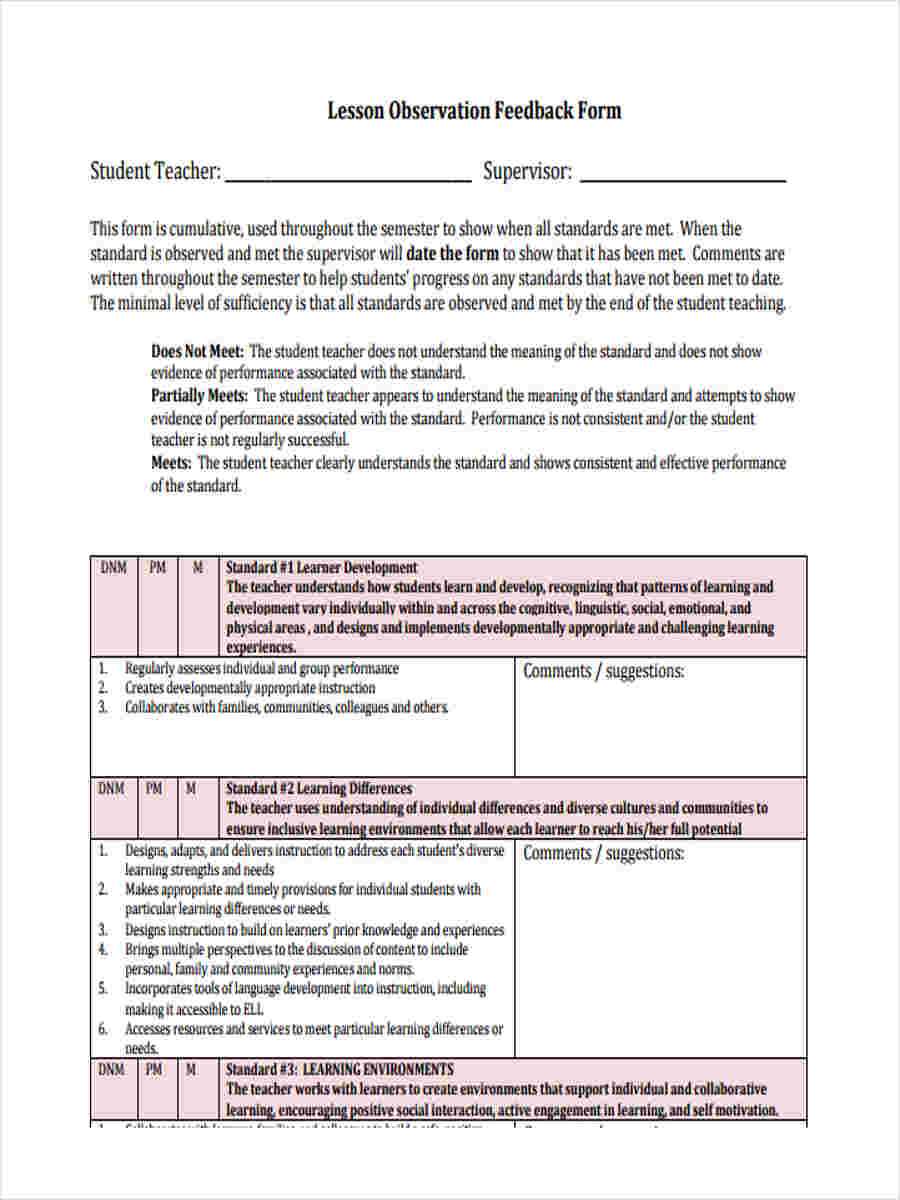 Free 14+ Sample Teacher Feedback Forms In Pdf | Ms Word Inside Student Feedback Form Template Word