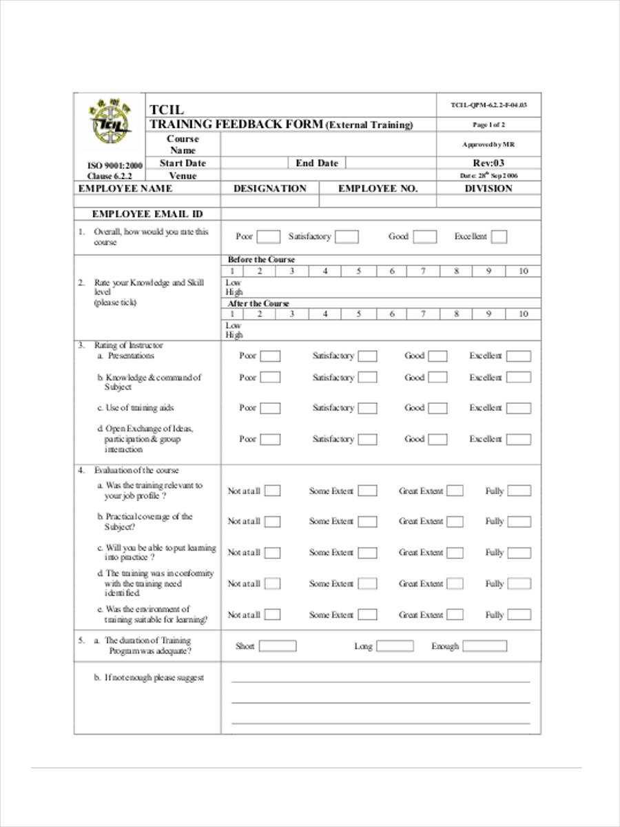 Free 17+ Training Feedback Forms In Pdf Within Training Feedback Report Template