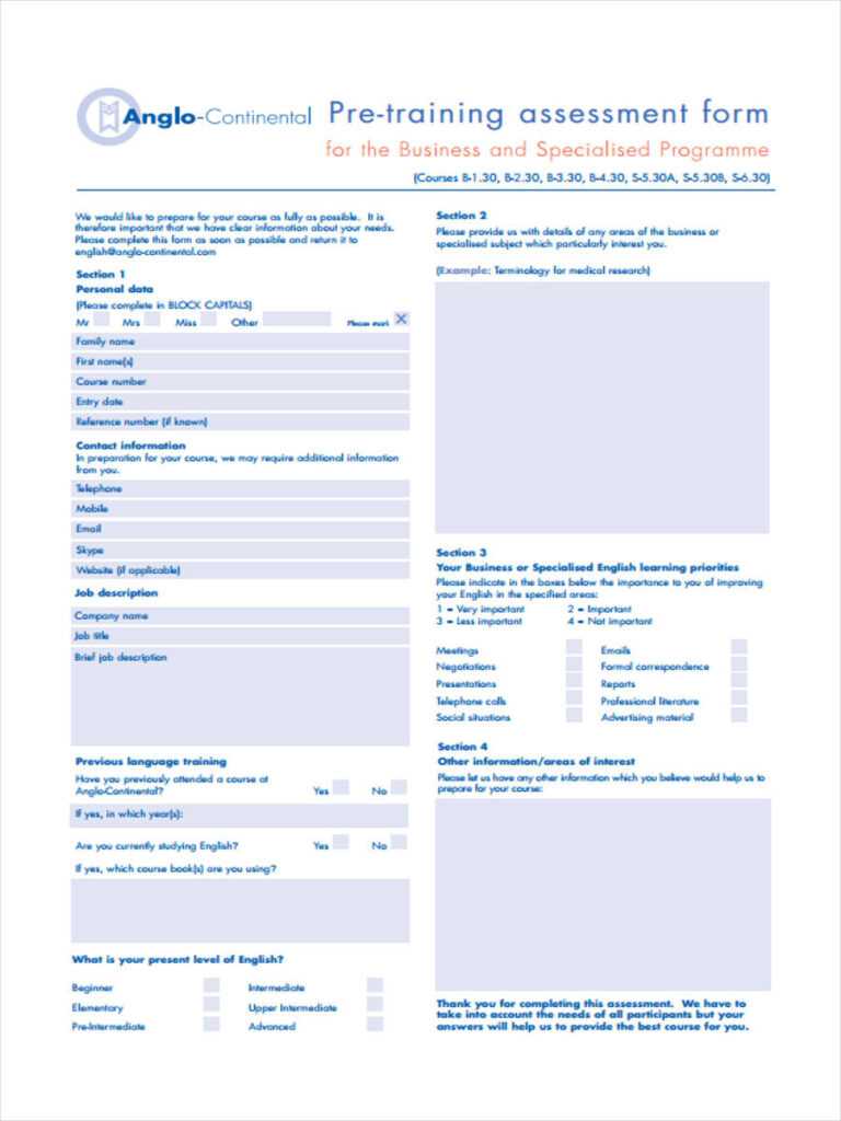 Free 5+ Pre Training Assessment Forms In Pdf with regard to Training ...