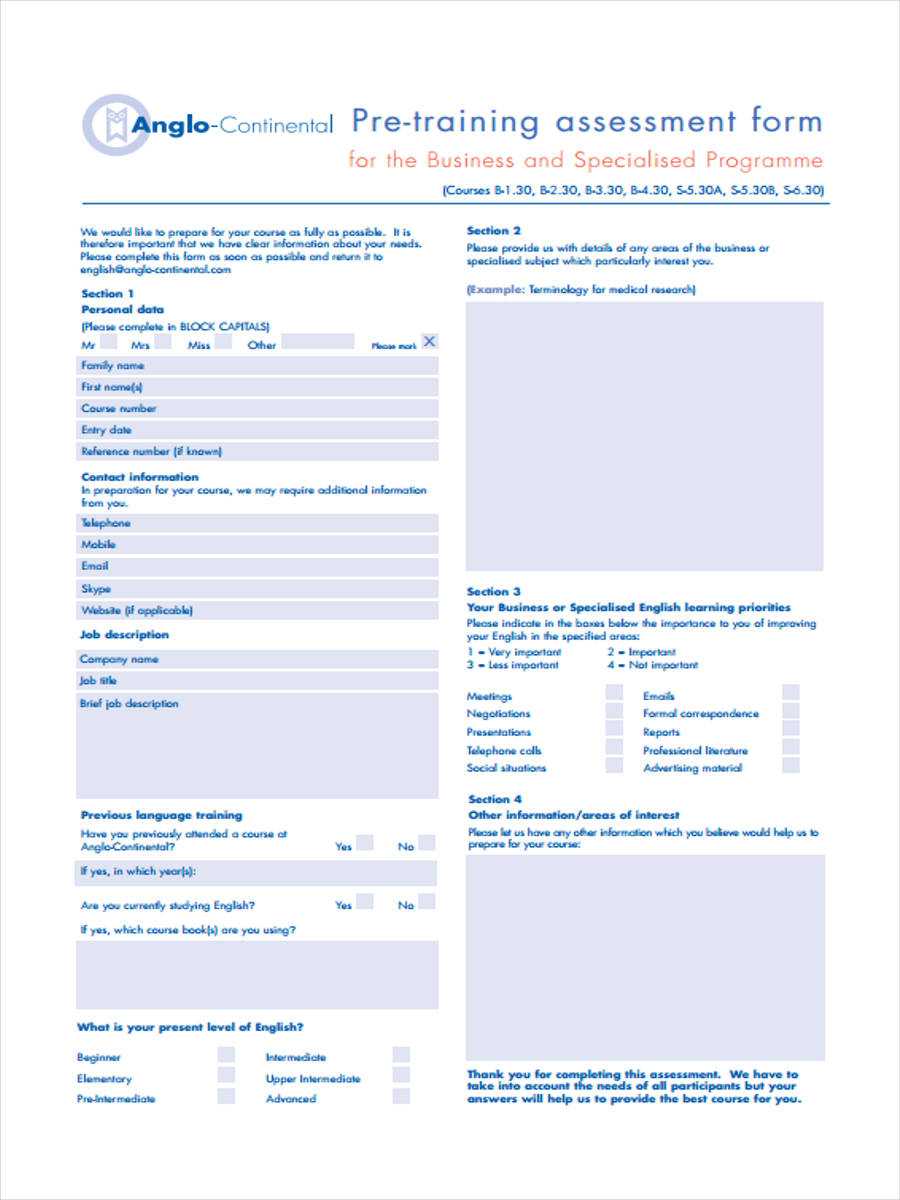 Free 5+ Pre Training Assessment Forms In Pdf With Regard To Training Evaluation Report Template