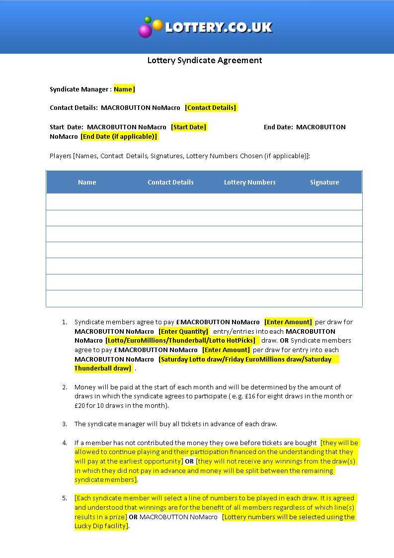 Free 6+ Significance Of Lottery Syndicate Forms In Pdf | Doc Inside Lottery Syndicate Agreement Template Word
