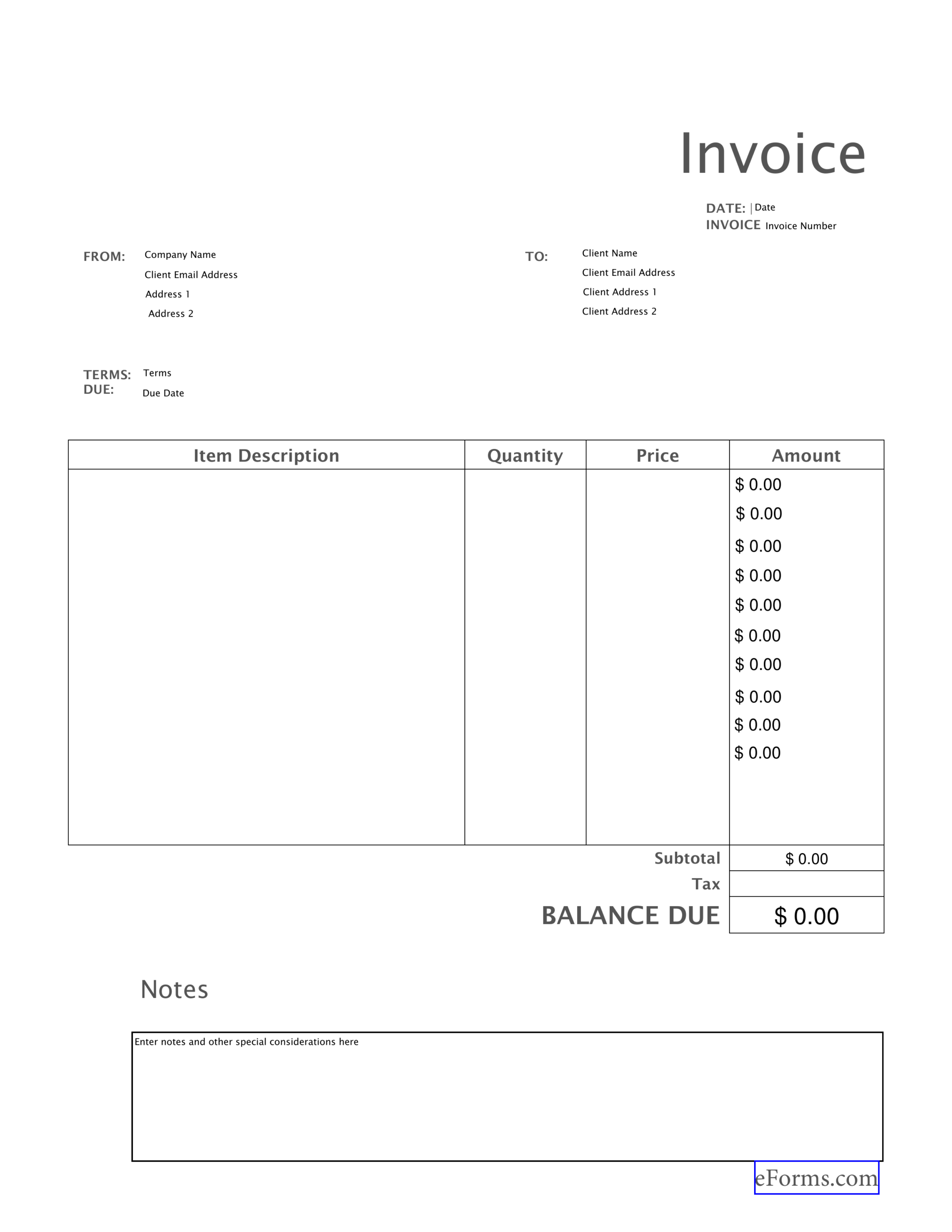 Free Blank Invoice Templates – Pdf | Eforms – Free Fillable With Regard To Free Downloadable Invoice Template For Word