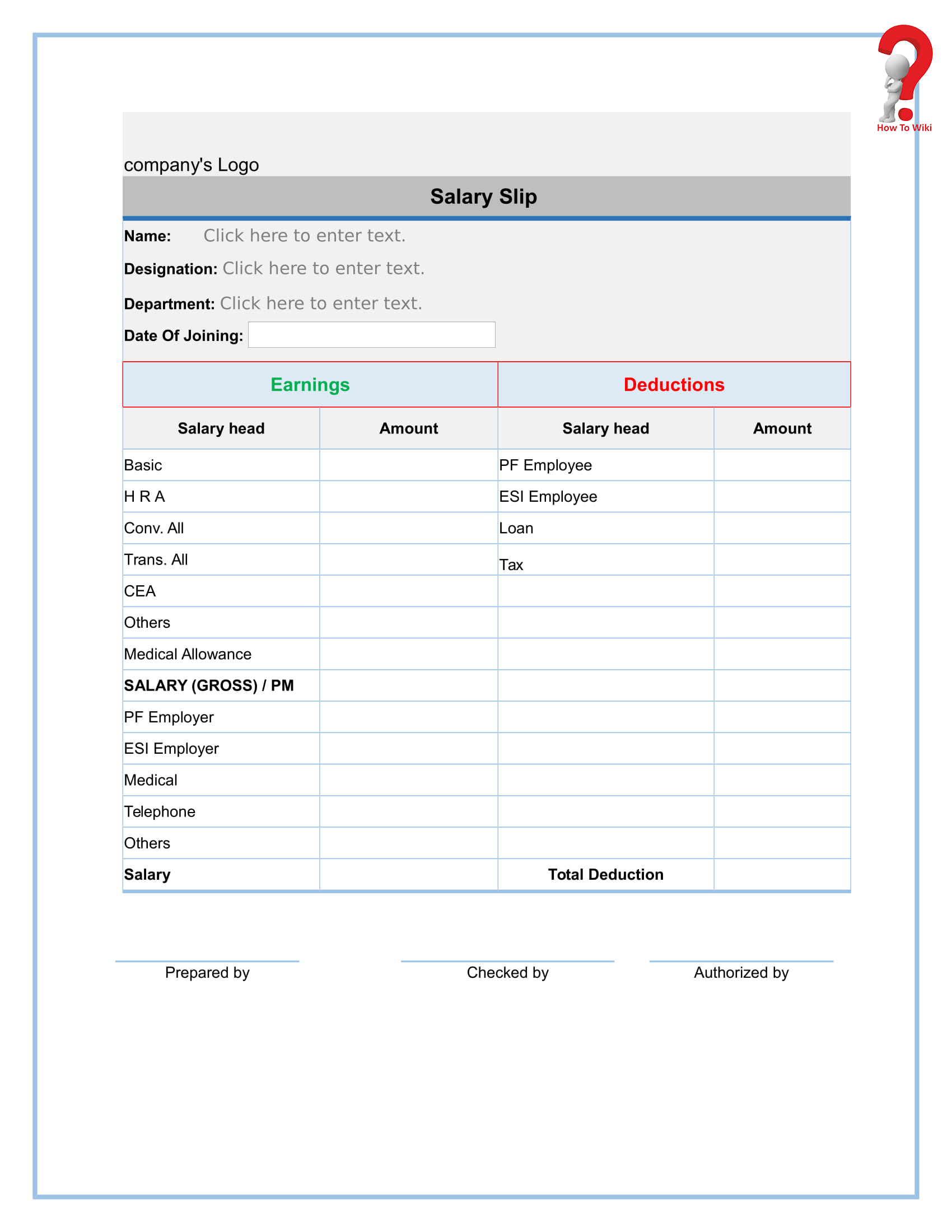 Free Blank Payslip Template 1 | How To Wiki Pertaining To Blank Payslip Template