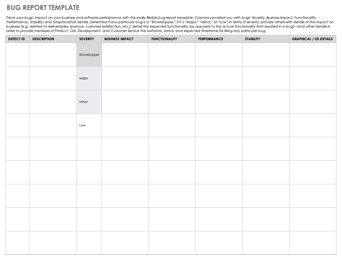 Free Bug Report Templates And Forms | Smartsheet With Regard To Bug Summary Report Template