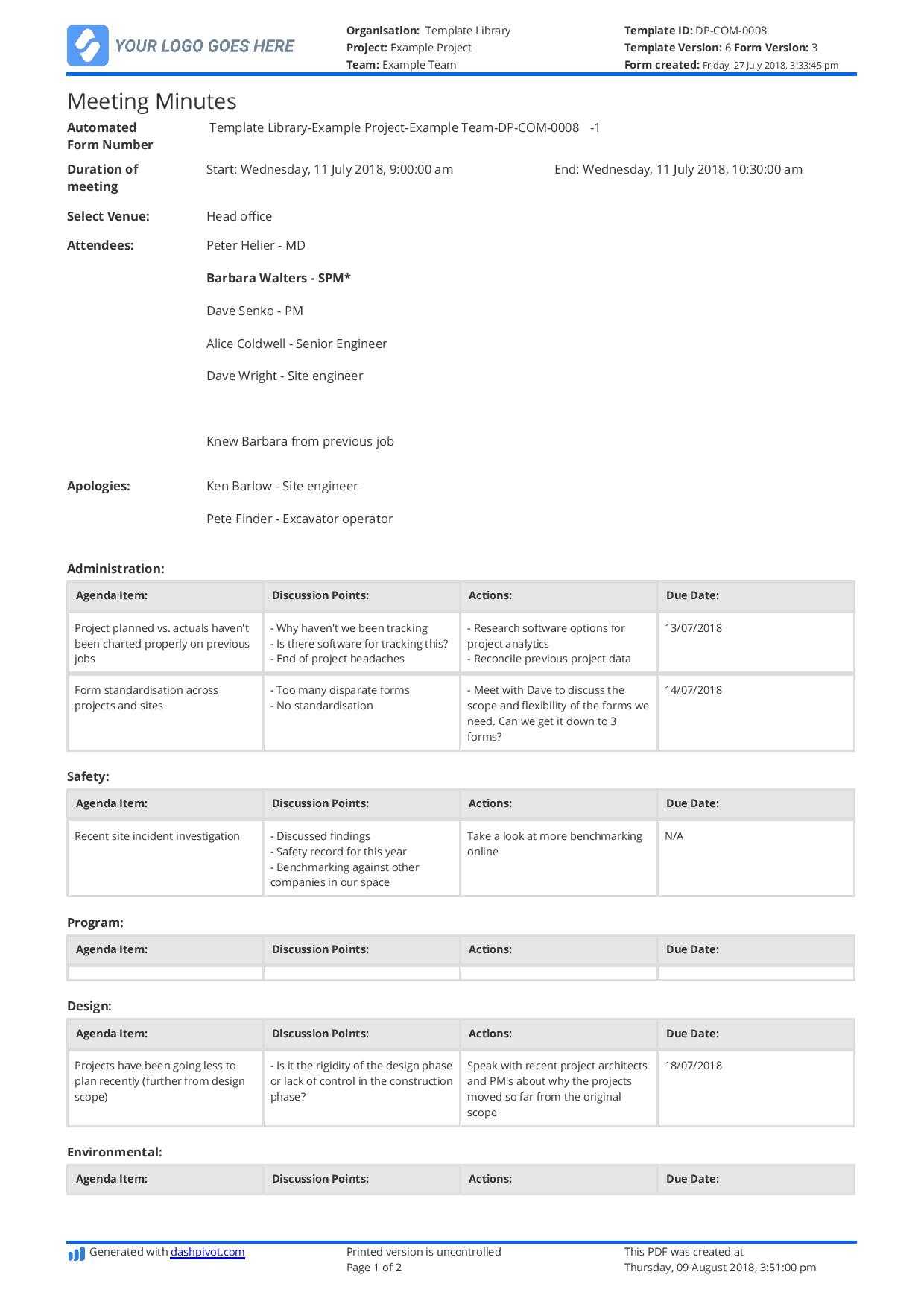 Free Construction Meeting Minutes Template (Better Than Inside Corporate Minutes Template Word