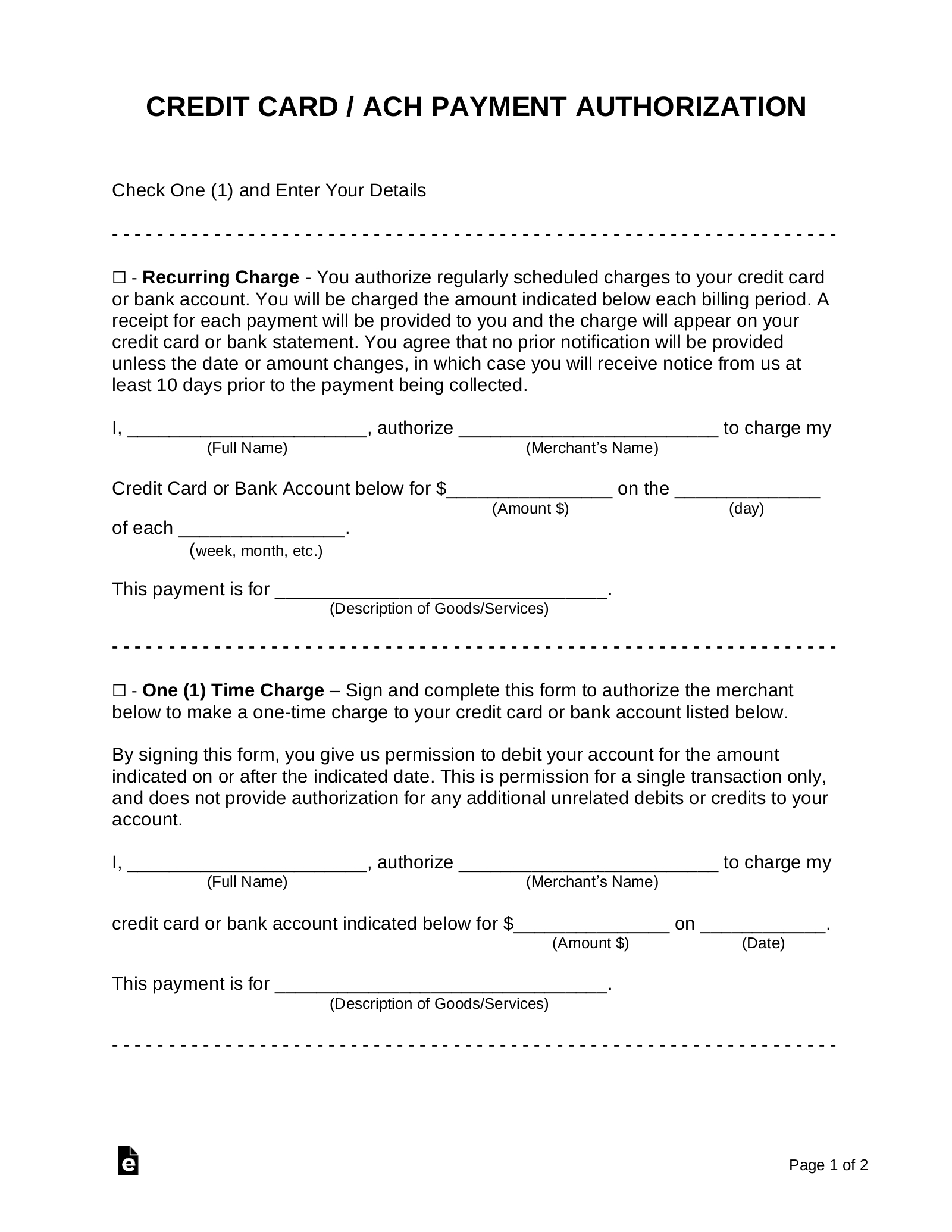 Free Credit Card (Ach) Authorization Forms – Pdf | Word With Regard To Credit Card Authorization Form Template Word