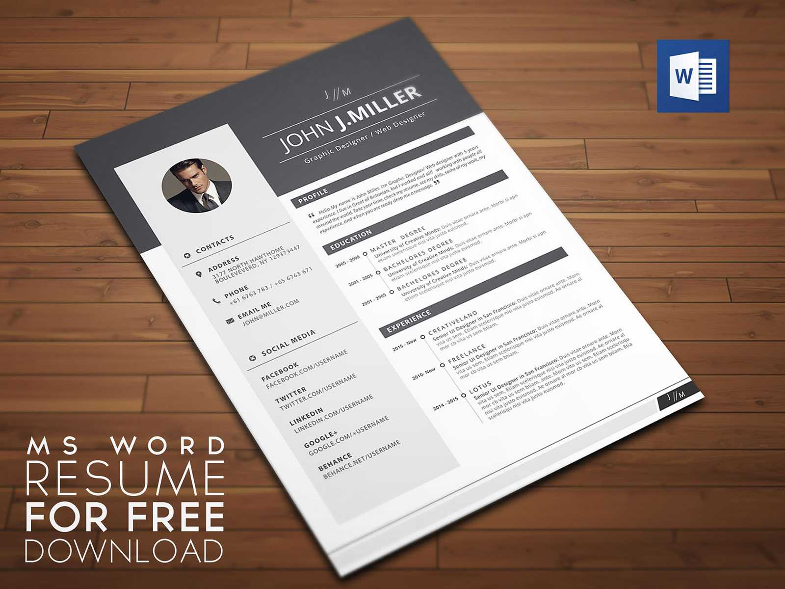 Free Download Resume (Cv) Template For Ms Word Format – Good For Microsoft Word Resume Template Free
