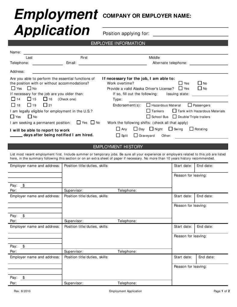 Free Employment Application Template Word – Mahre Pertaining To Job Application Template Word