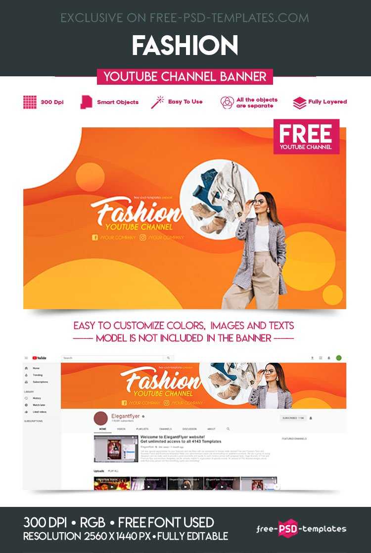 Free Fashion Youtube Channel Banner | Free Psd Templates Throughout Sweet 16 Banner Template