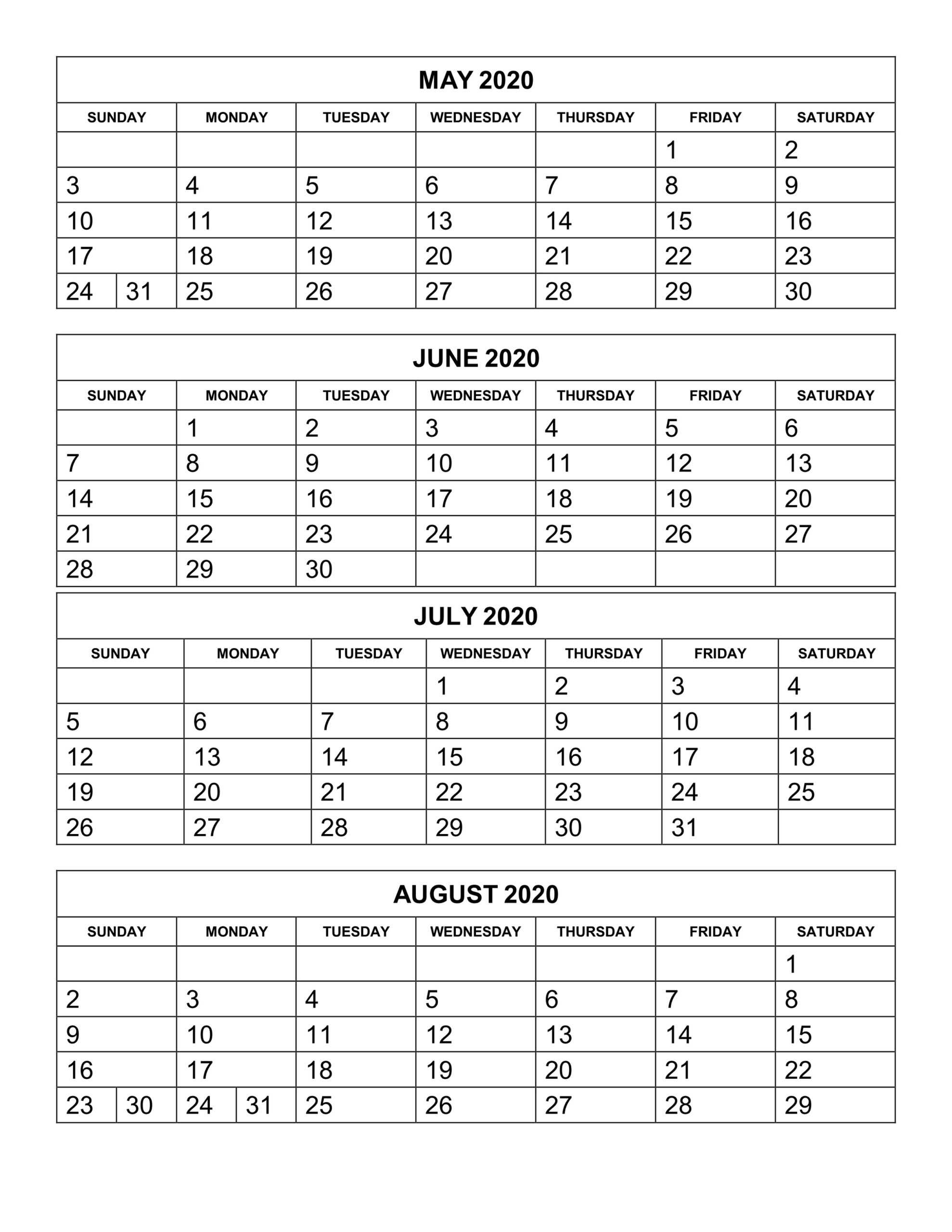 Free Printable Calendar Templates 2020 For Kids In Home With Regard To Blank Calendar Template For Kids