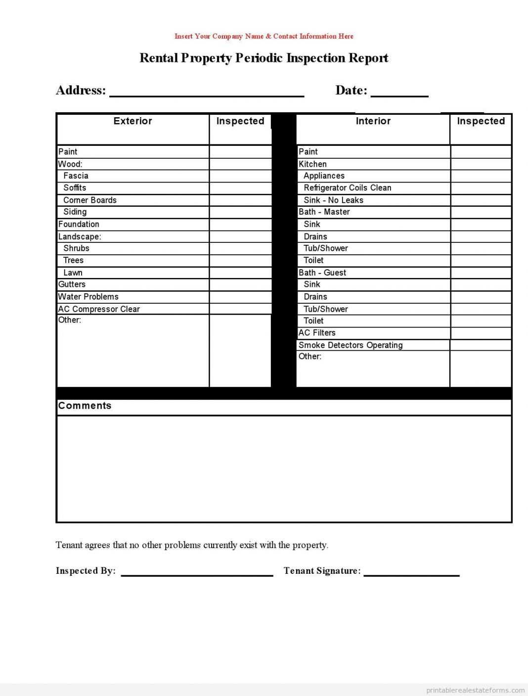 Free Printable Rental Property Periodic Inspection Report With Home Inspection Report Template Free