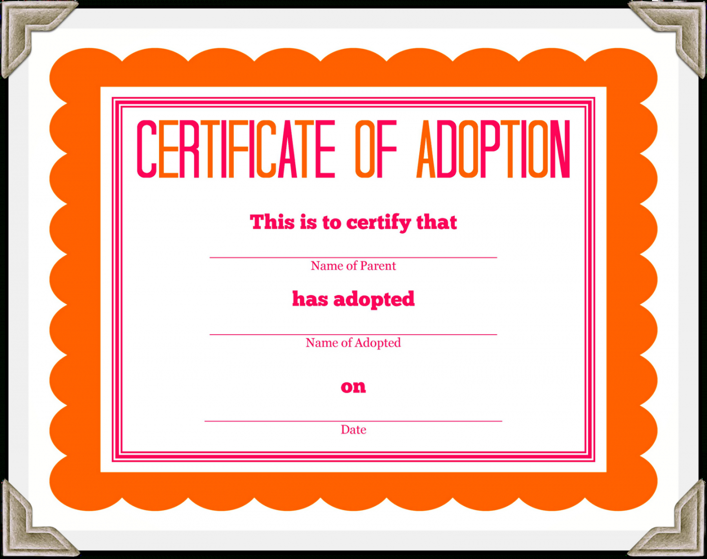Free Stuffed Animal Adoption Certificate Pet Adoption With Regard To Blank Adoption Certificate Template