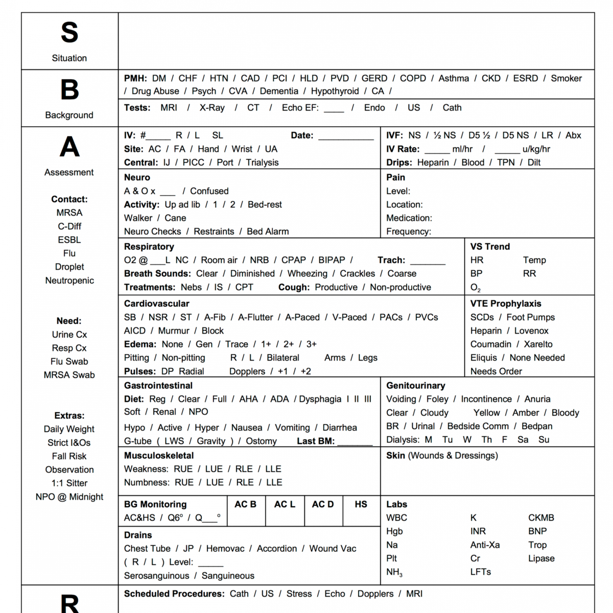 Free The Best Sbar & Brain Free Nursing Report Sheets With Regard To Charge Nurse Report Sheet Template