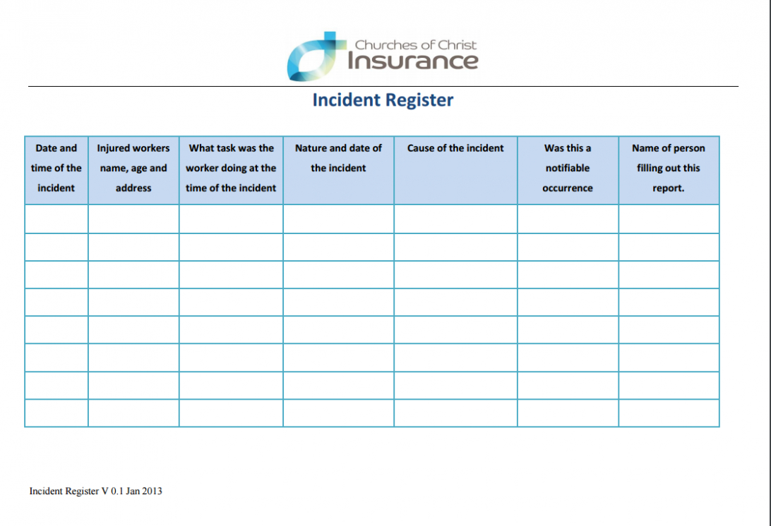 General Incident Report Form Template Uk Qld Victoria Word In Incident Report Register Template
