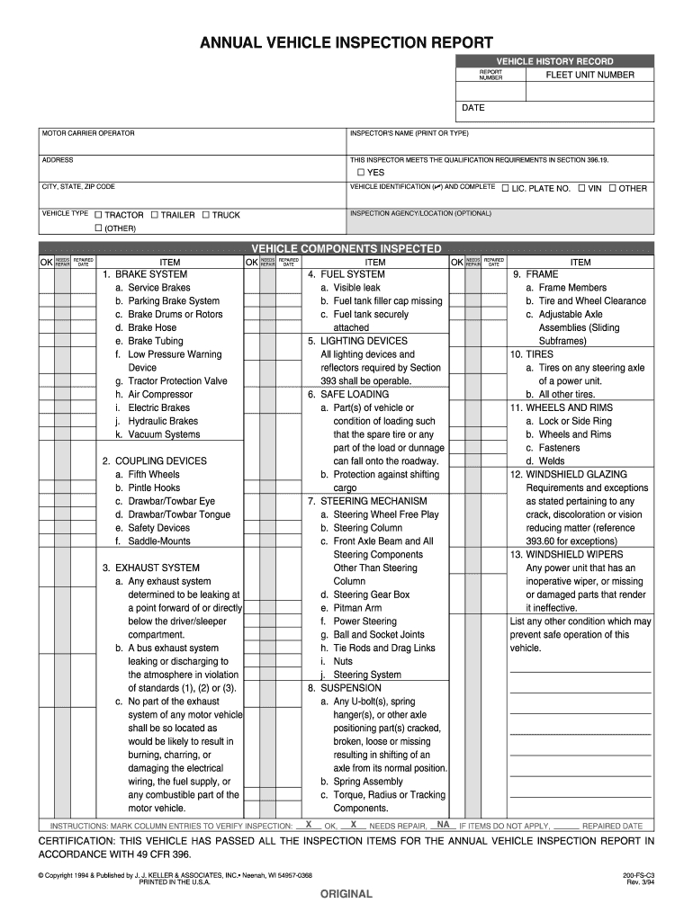 Heavy Vehicle Federal Annaul Insperction Form – Fill Online Inside Vehicle Inspection Report Template