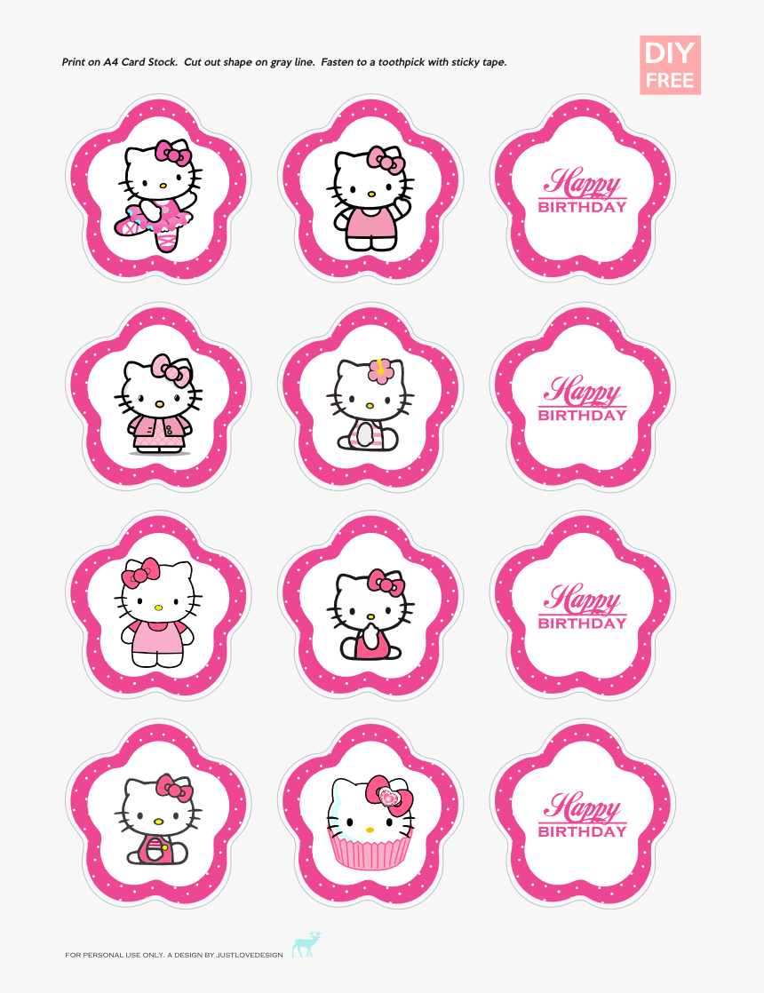 Hello Kitty Cupcake Topper Template, Hd Png Download – Kindpng In Hello Kitty Banner Template