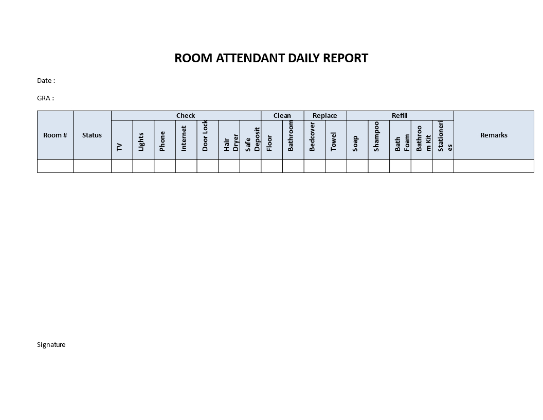 Hotel Room Attendant Daily Report | Templates At Intended For Check Out Report Template