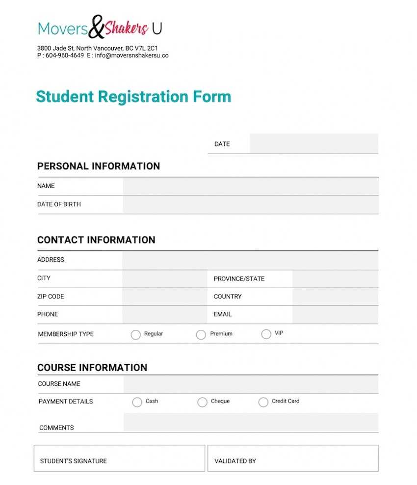 How To Customize A Registration Form Template Using For School Registration Form Template Word
