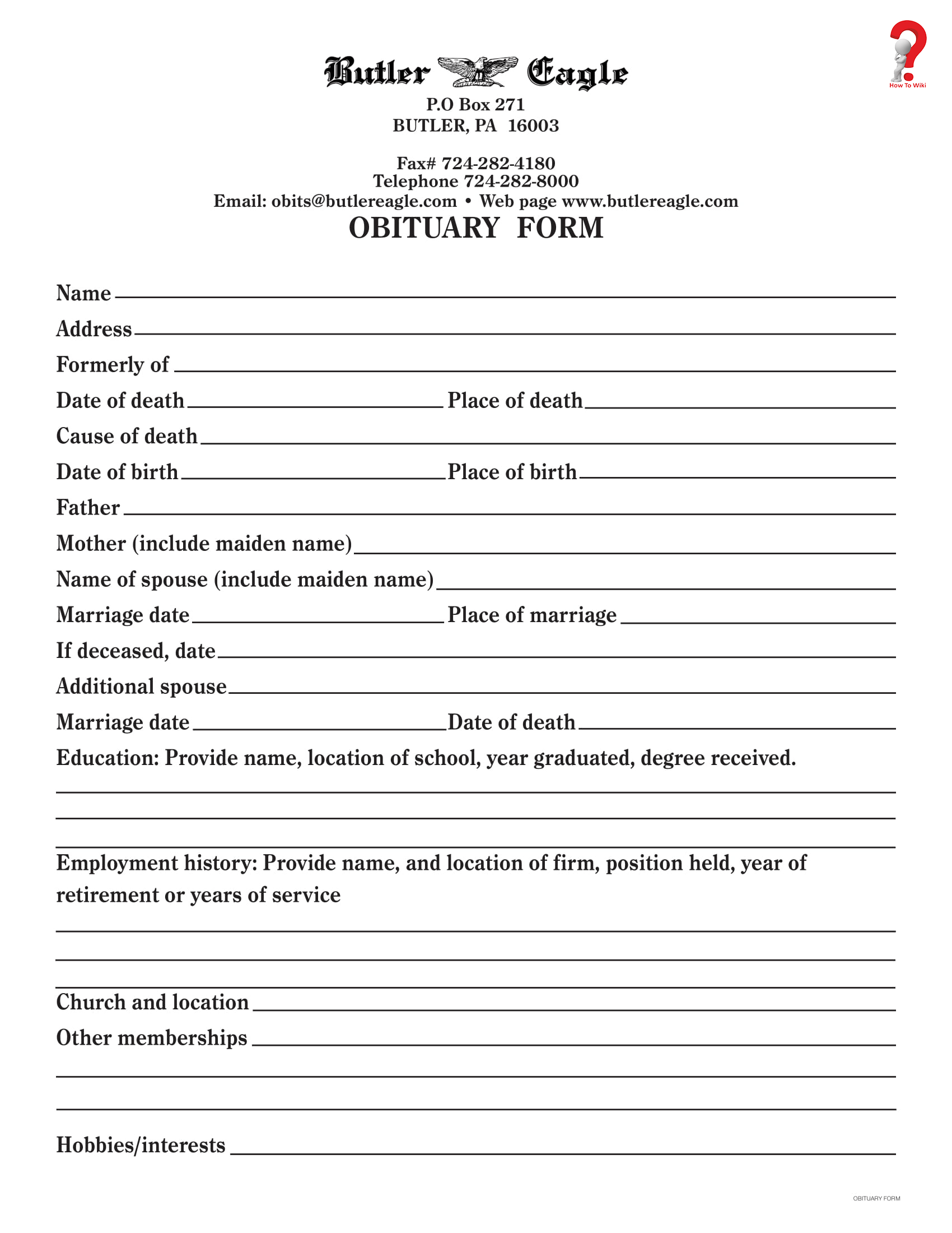 How To Write An Obituary Template In Simple Steps | How To Wiki With Fill In The Blank Obituary Template