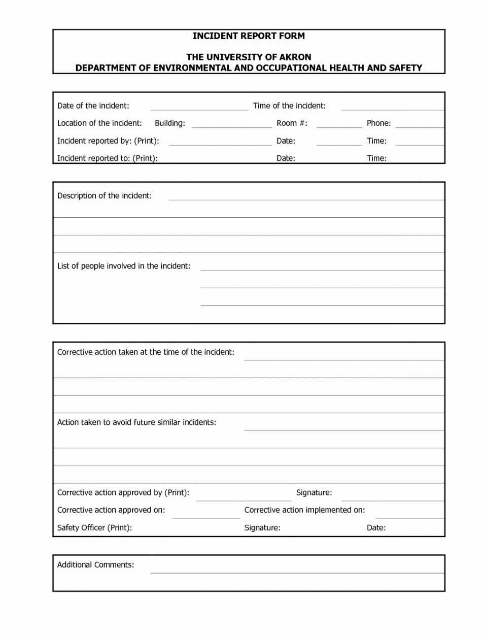 First Aid Incident Report Form Template