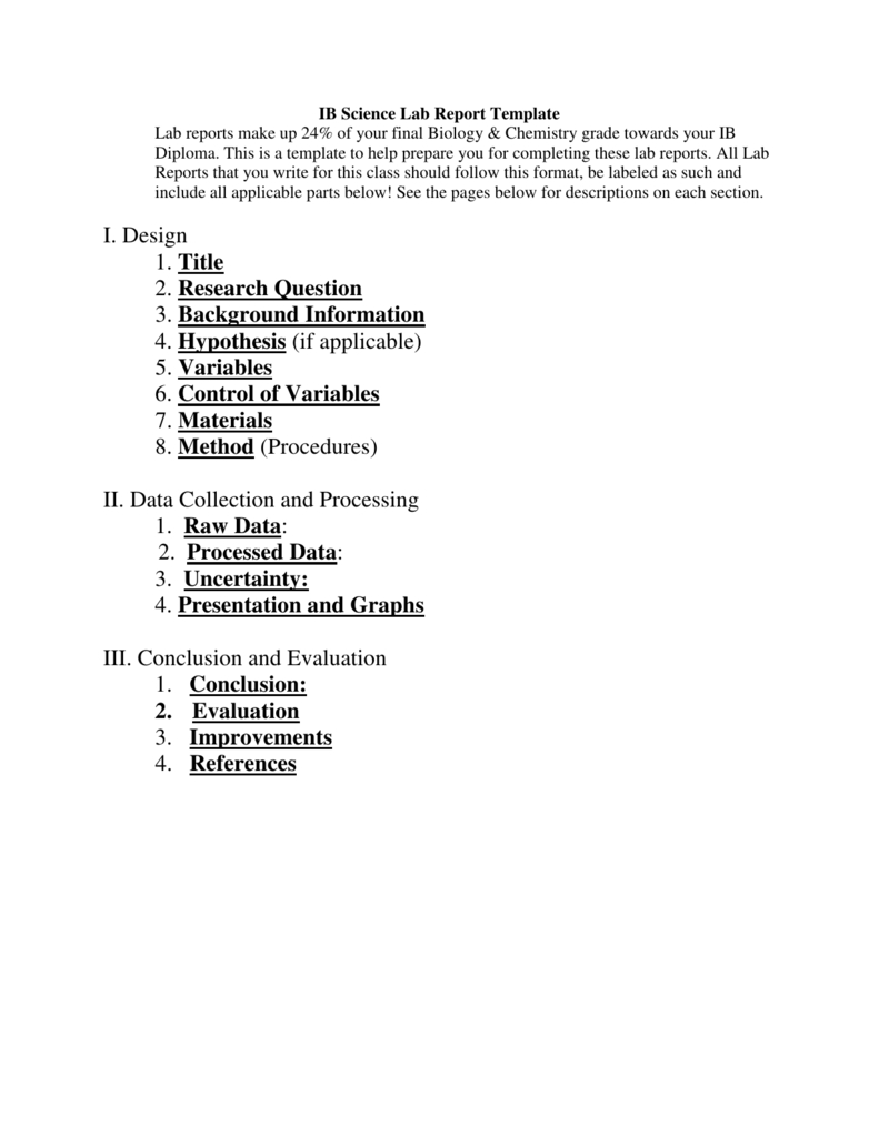 Ib Biology Lab Report Template Inside Science Lab Report Template