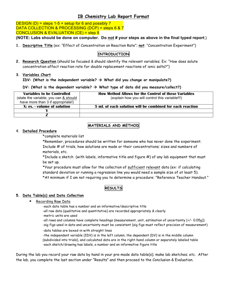 Ib Chemistry Lab Report Format Throughout Chemistry Lab Report Template