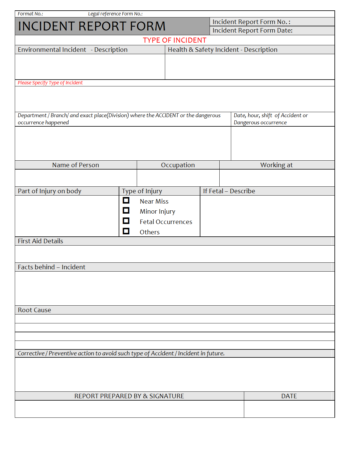 Incident Report Form Format | Samples | Word Document Download Regarding Patient Report Form Template Download